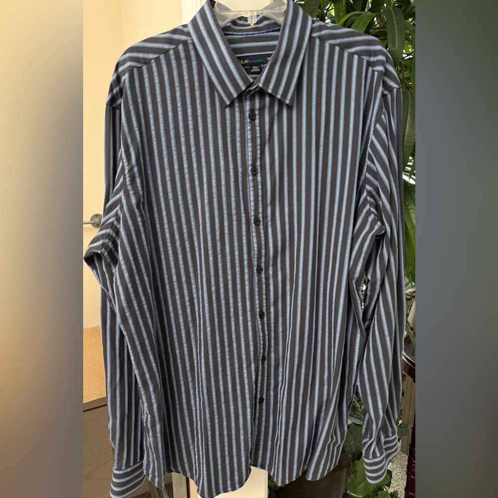 Men’s Gray & Blue Pronto Uomo Dress Shirt Blue Button Up Stripes Long Sleeve XXL